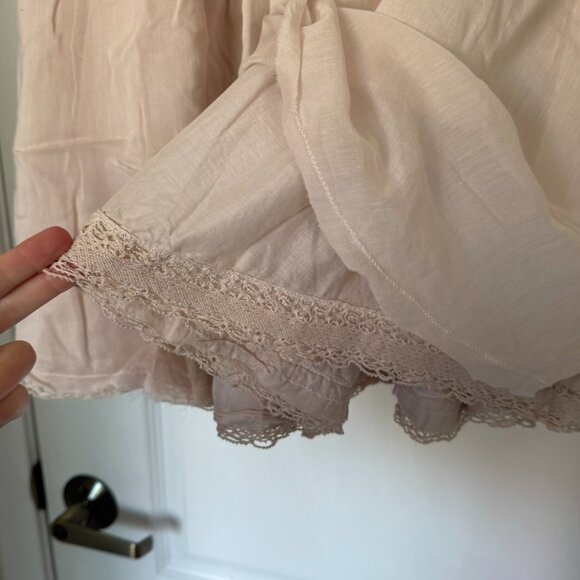 JOIE Silk & Cotton Beige Lace Trim Raw Hem Oatmeal Cottagecore Boho Skirt S - Picture 3 of 5